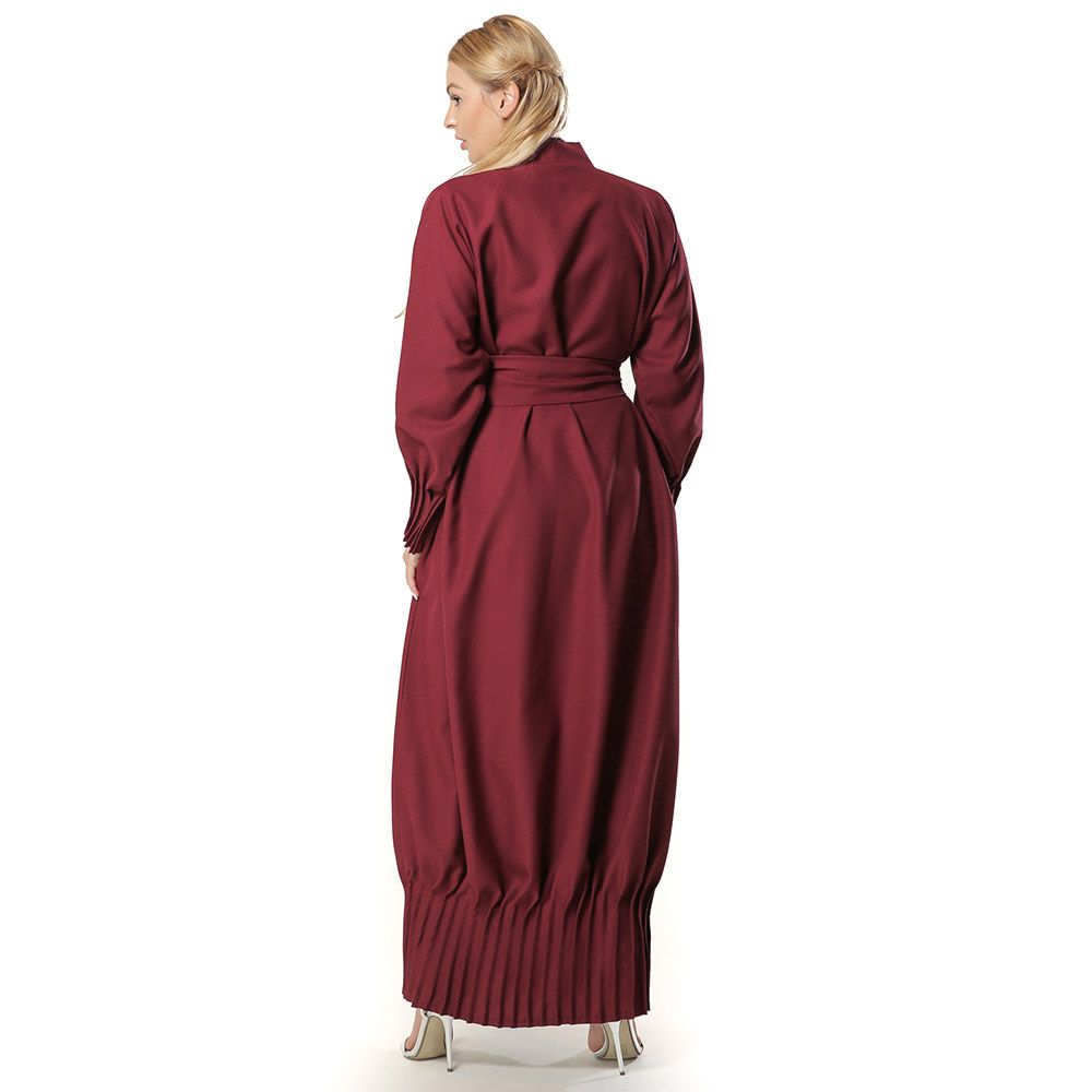 Moi Street - Maroon Abaya With Pleated Hem And Sleeves