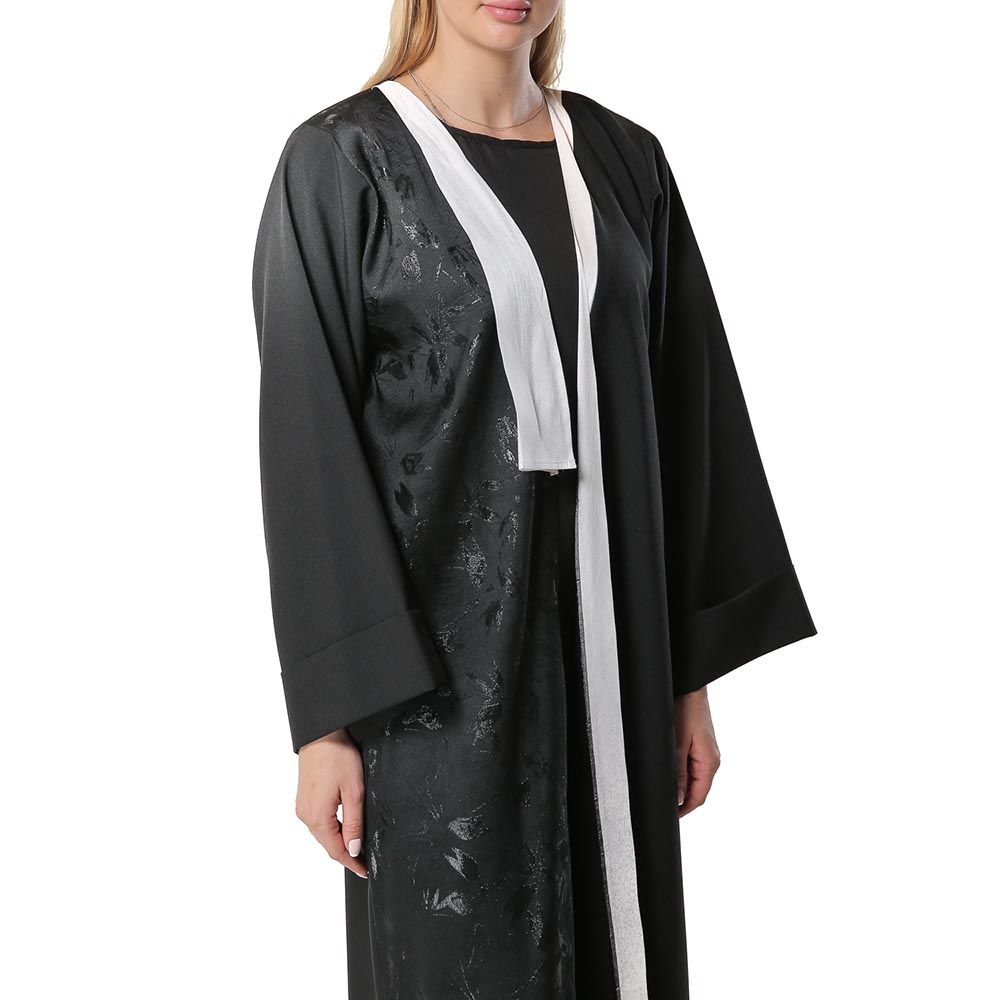 Moi Street - Black Abaya w/ Jacquard Panel