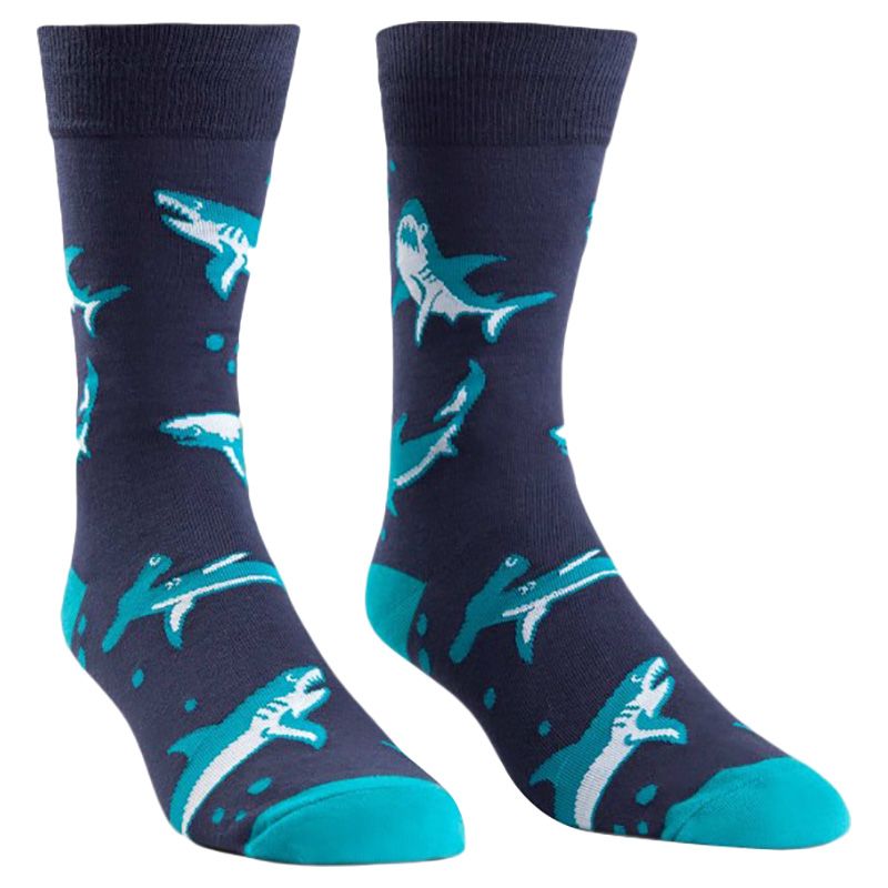 Sock It to Me - Men's Crew: Shark Attack - Blue