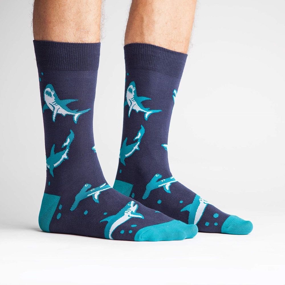 Sock It to Me - Men's Crew: Shark Attack - Blue