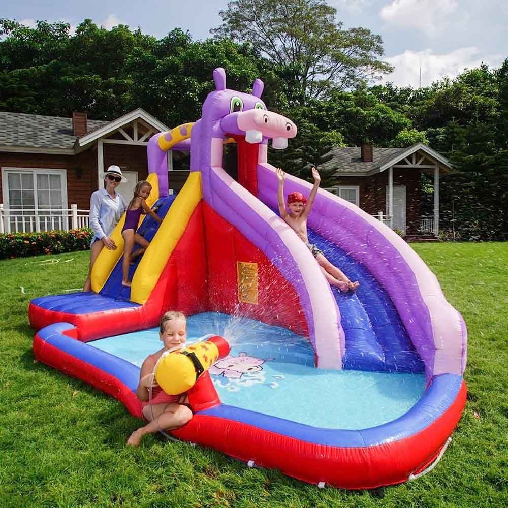 Myts - Inflatable Hippo Mega Bouncer Trampoline With Slide 