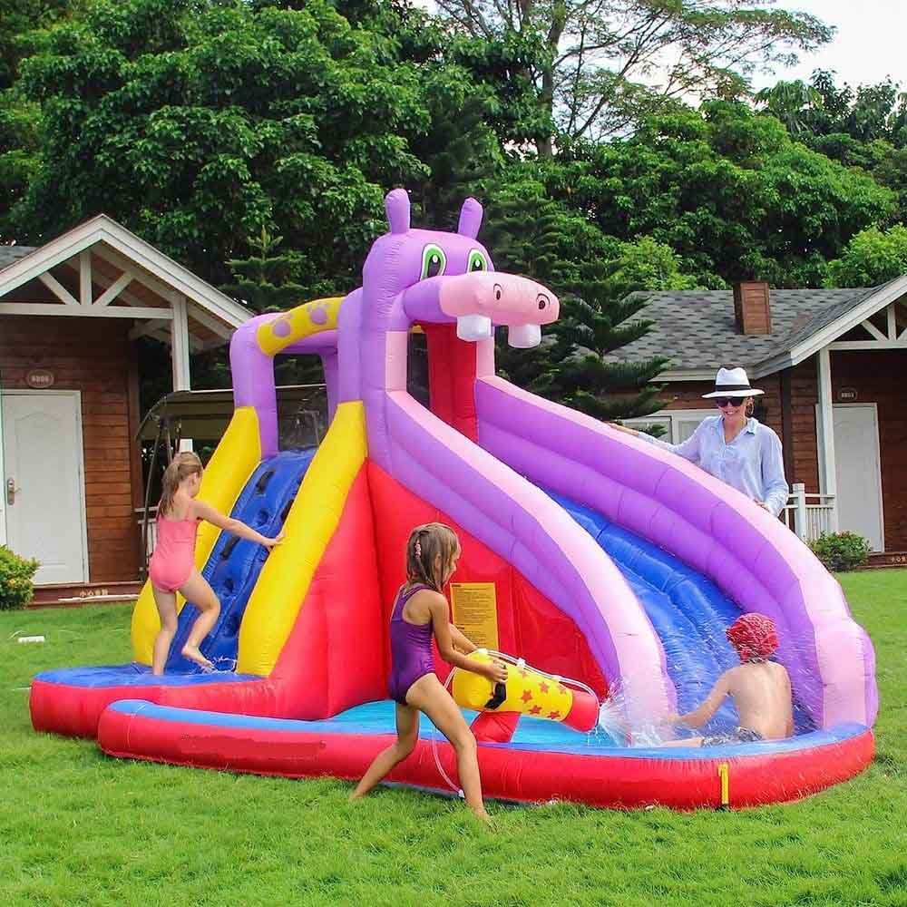 Myts - Inflatable Hippo Mega Bouncer Trampoline With Slide 