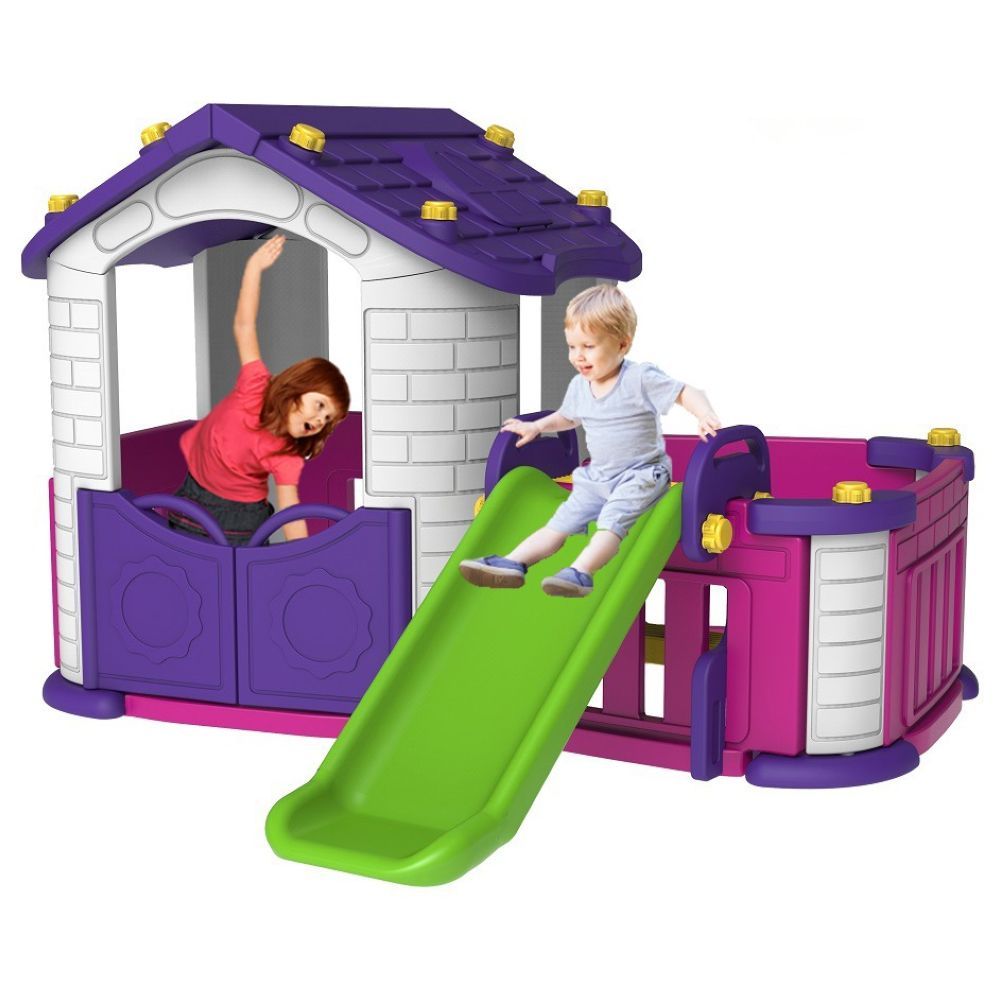 MYTS - Indoor 3-in-1 Playhouse With Slide + Play Area Purple