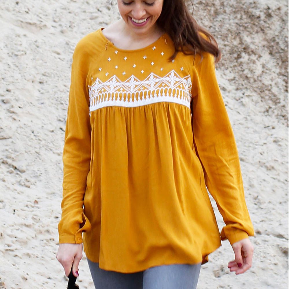 Mums & Bumps Mara Mea Maternity Embroidery Blouse - Mustard