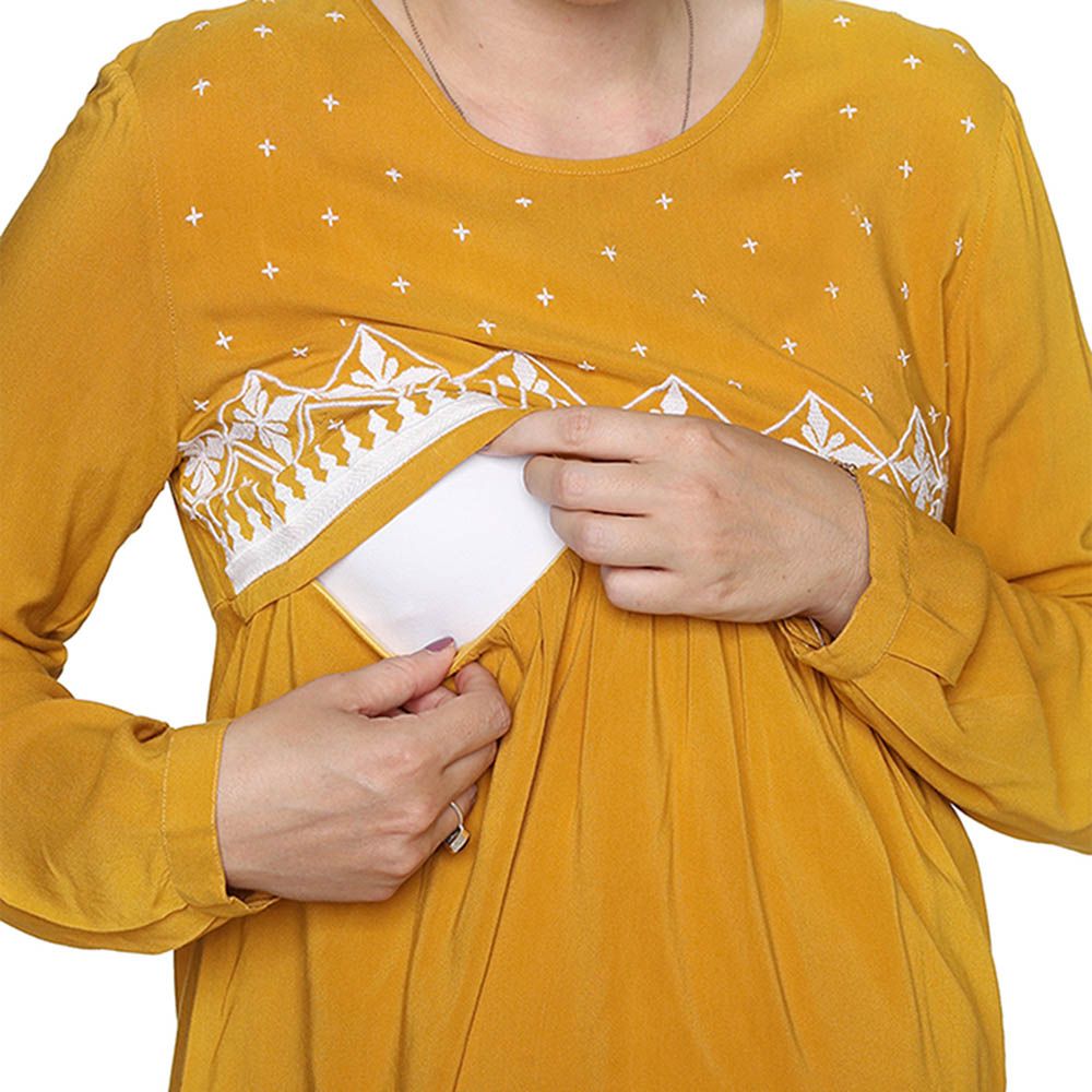 Mums & Bumps Mara Mea Maternity Embroidery Blouse - Mustard