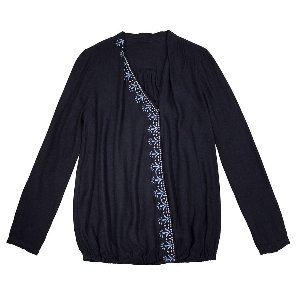 Mums & Bumps Mara Mea Maternity Embroidered Blouse Dark Blue