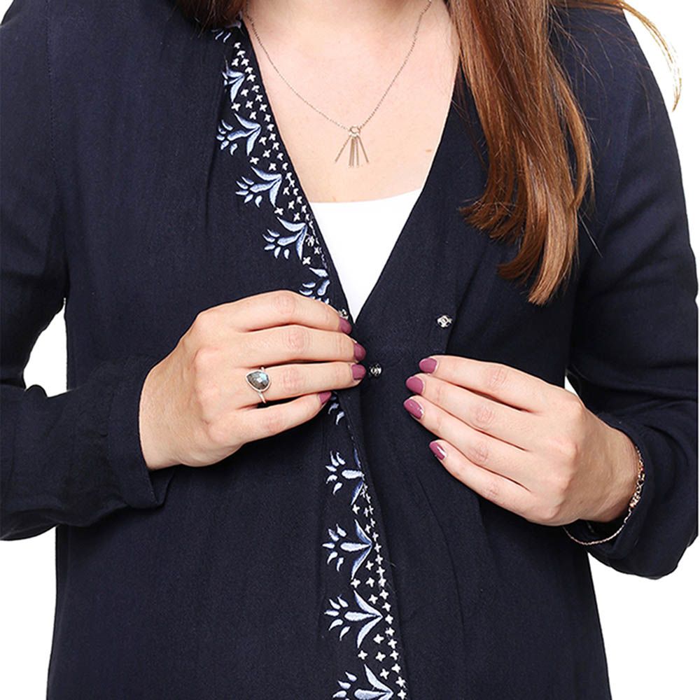 Mums & Bumps Mara Mea Maternity Embroidered Blouse Dark Blue