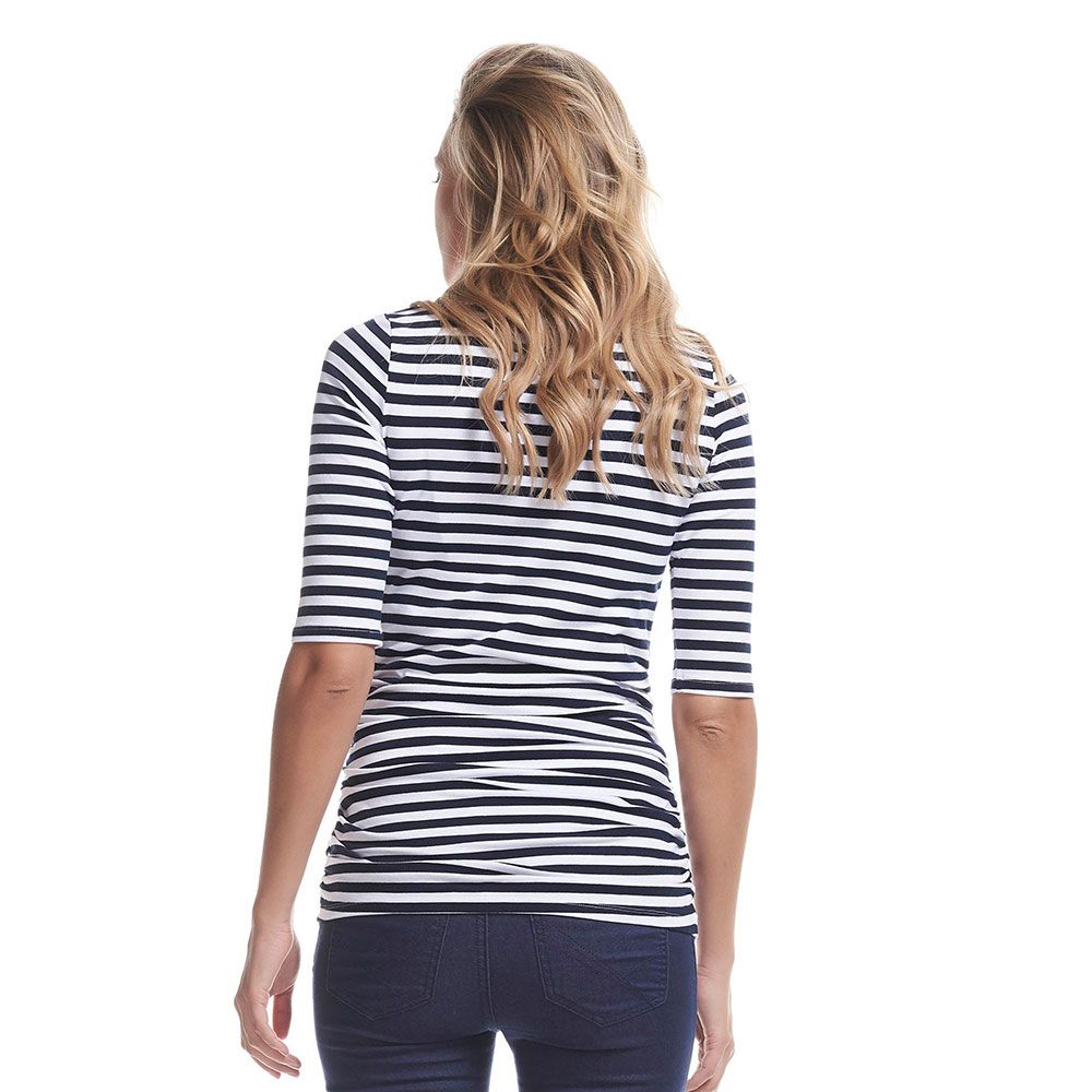 Mums & Bumps - Soon Honor 3/4 Sleeve Maternity & Nursing Top - Navy Stripe