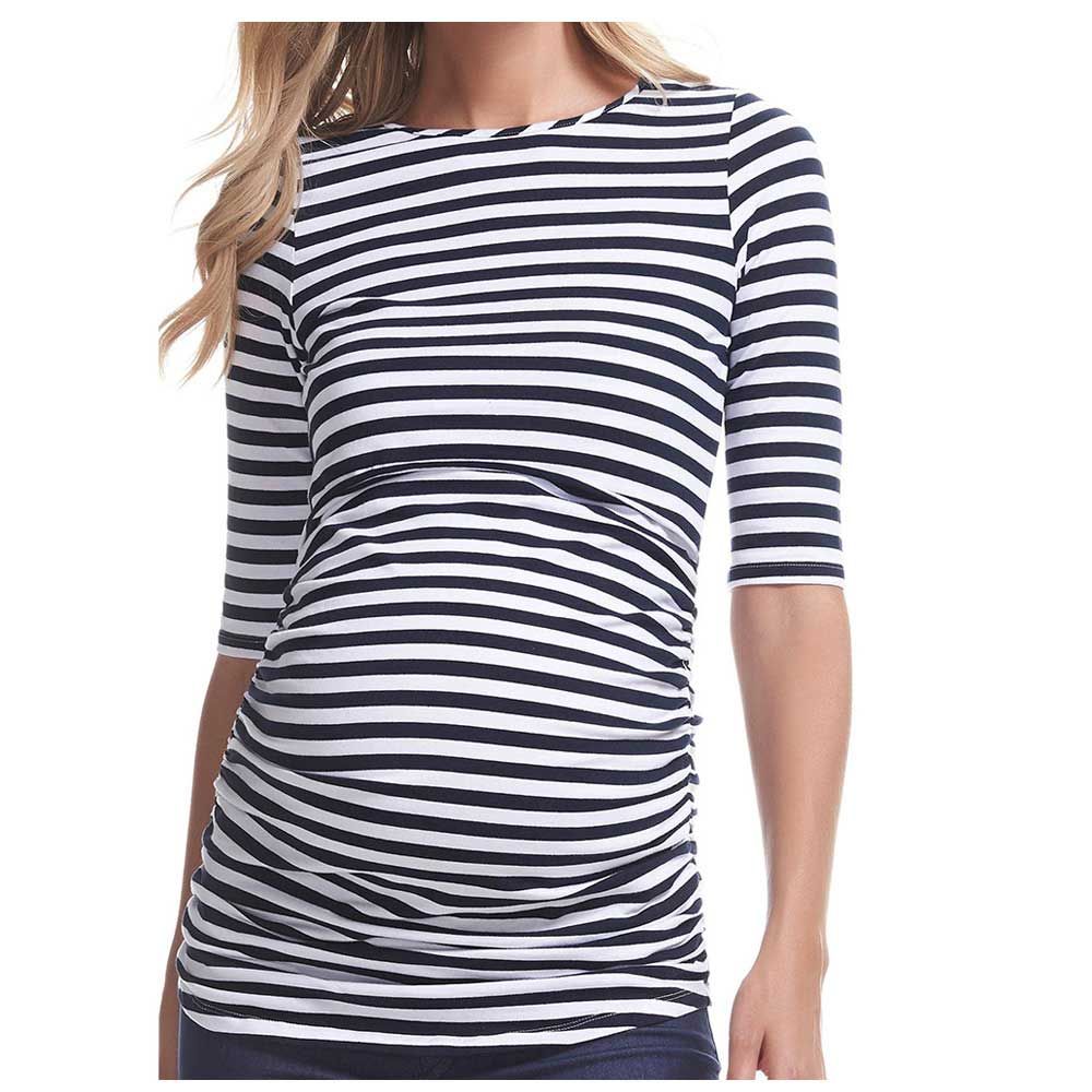 Mums & Bumps - Soon Honor 3/4 Sleeve Maternity & Nursing Top - Navy Stripe