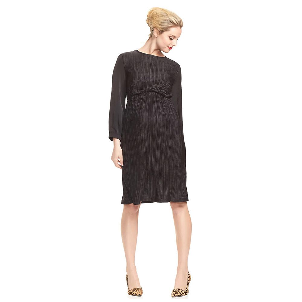 Mums & Bumps - Soon Maddie Pleat Maternity Dress - Black