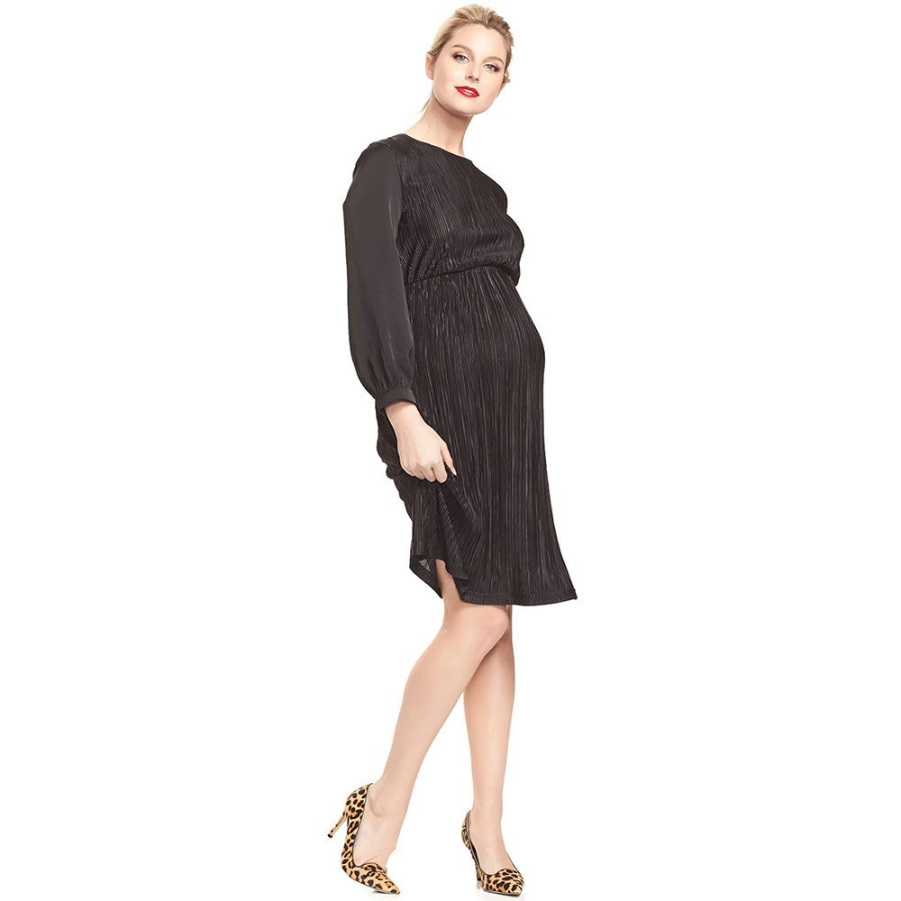 Mums & Bumps - Soon Maddie Pleat Maternity Dress - Black