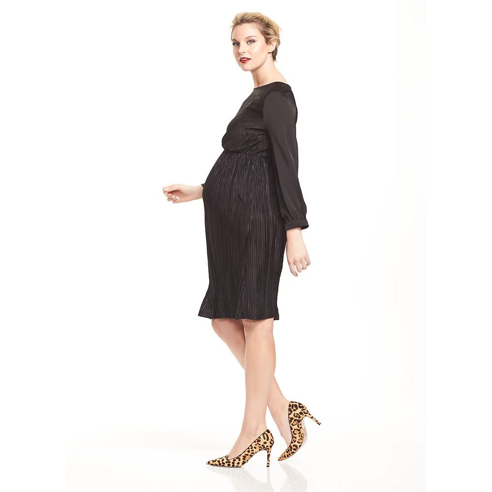 Mums & Bumps - Soon Maddie Pleat Maternity Dress - Black