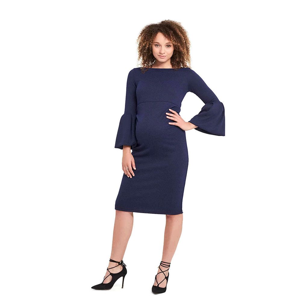 Mums & Bumps - Soon Myra Ruffle Sleeve Maternity Top - Navy Check