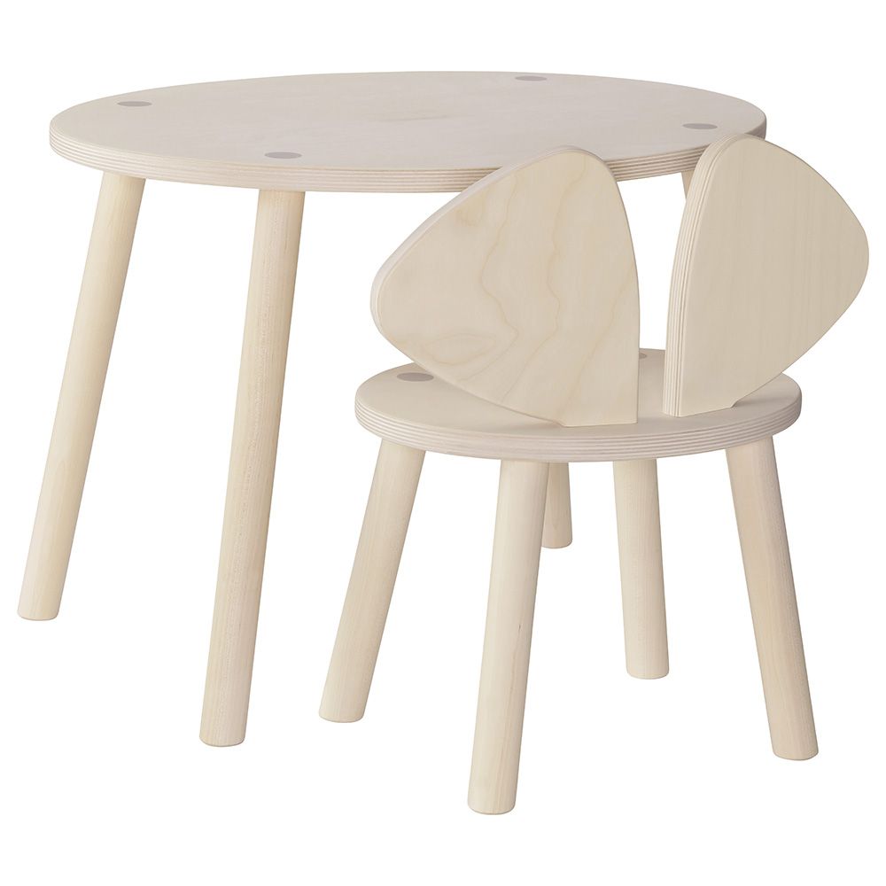 Nofred - Kids Mouse Chair & Table Set - Birch Natural