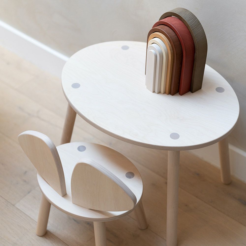 Nofred - Kids Mouse Chair & Table Set - Birch Natural