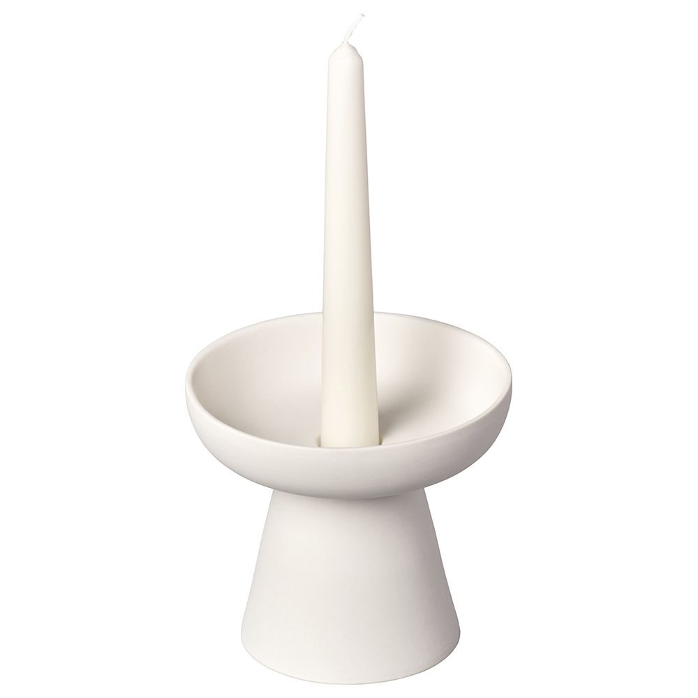 Aery - Porcini Pillar & Taper Candle Holder - White - M 