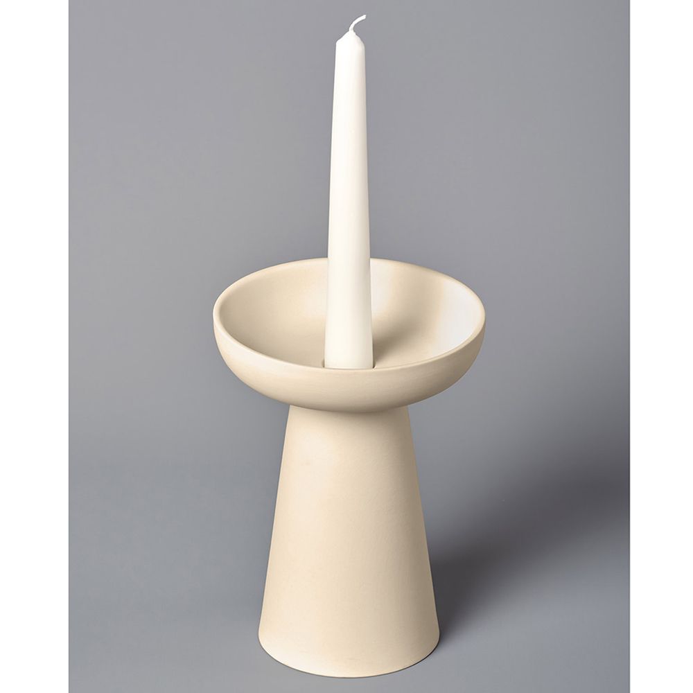 Aery - Porcini Pillar & Taper Candle Holder - Cream - L 