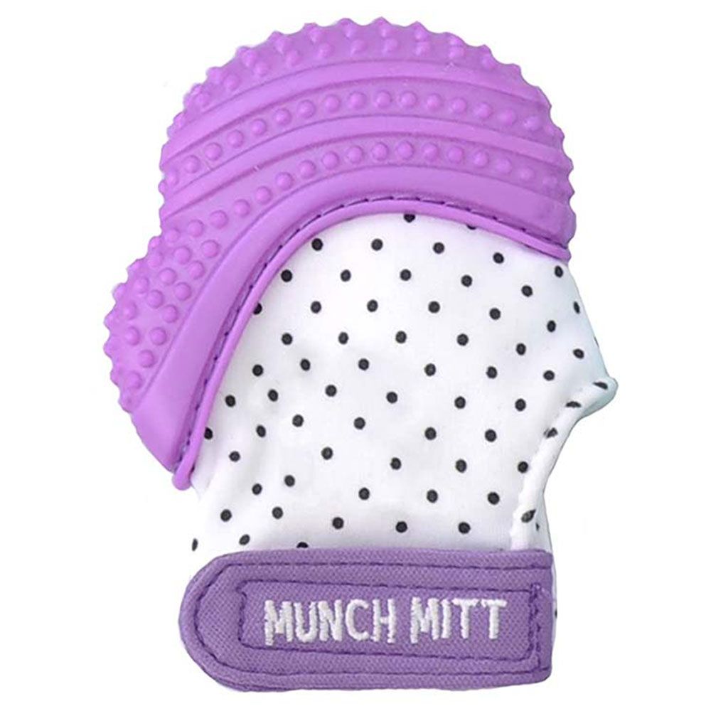 Munch Mitt - Teething Mitten - Purple Polka Dot