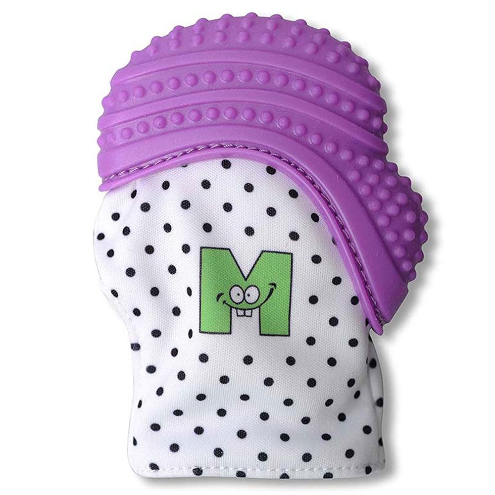 Munch Mitt - Teething Mitten - Purple Polka Dot