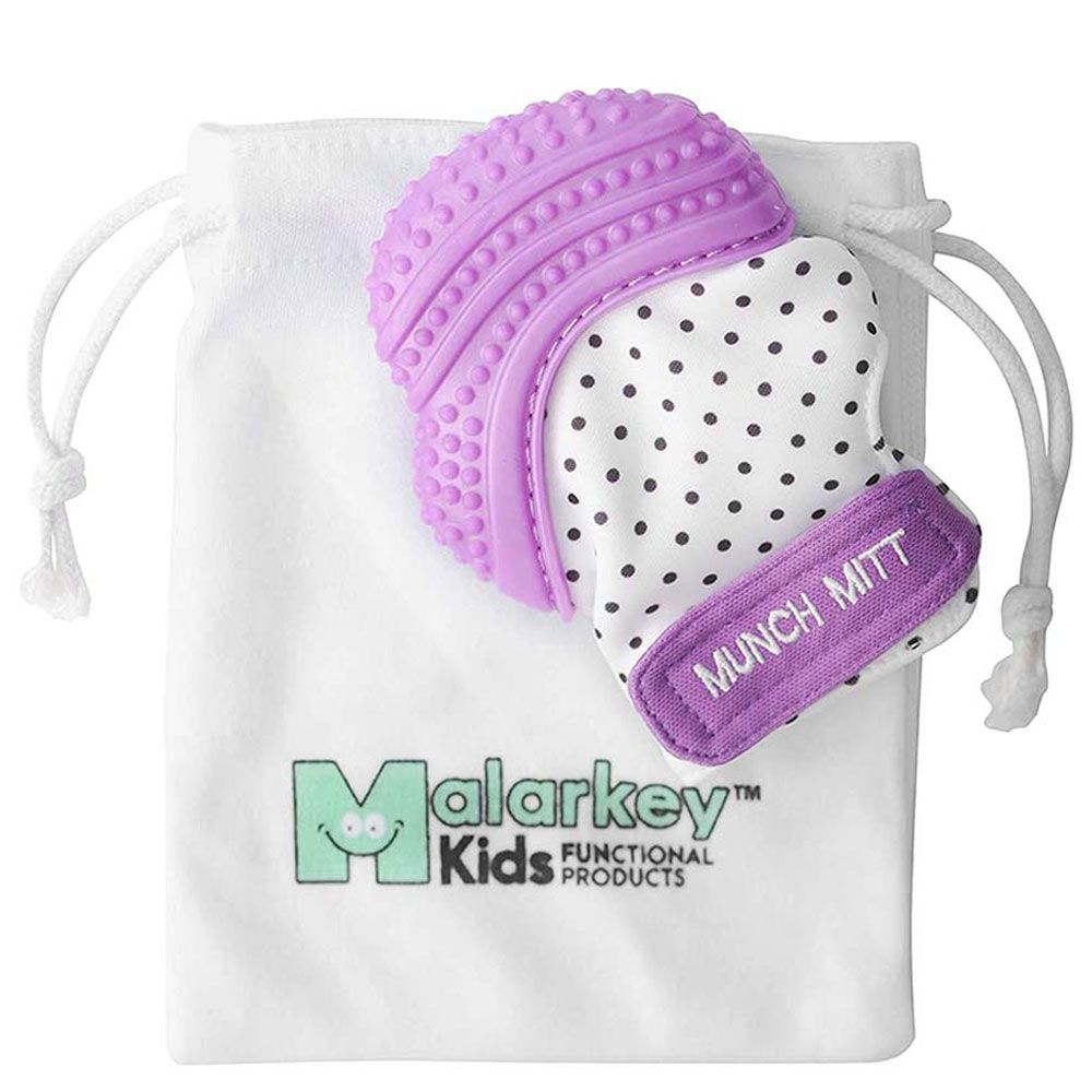 Munch Mitt - Teething Mitten - Purple Polka Dot