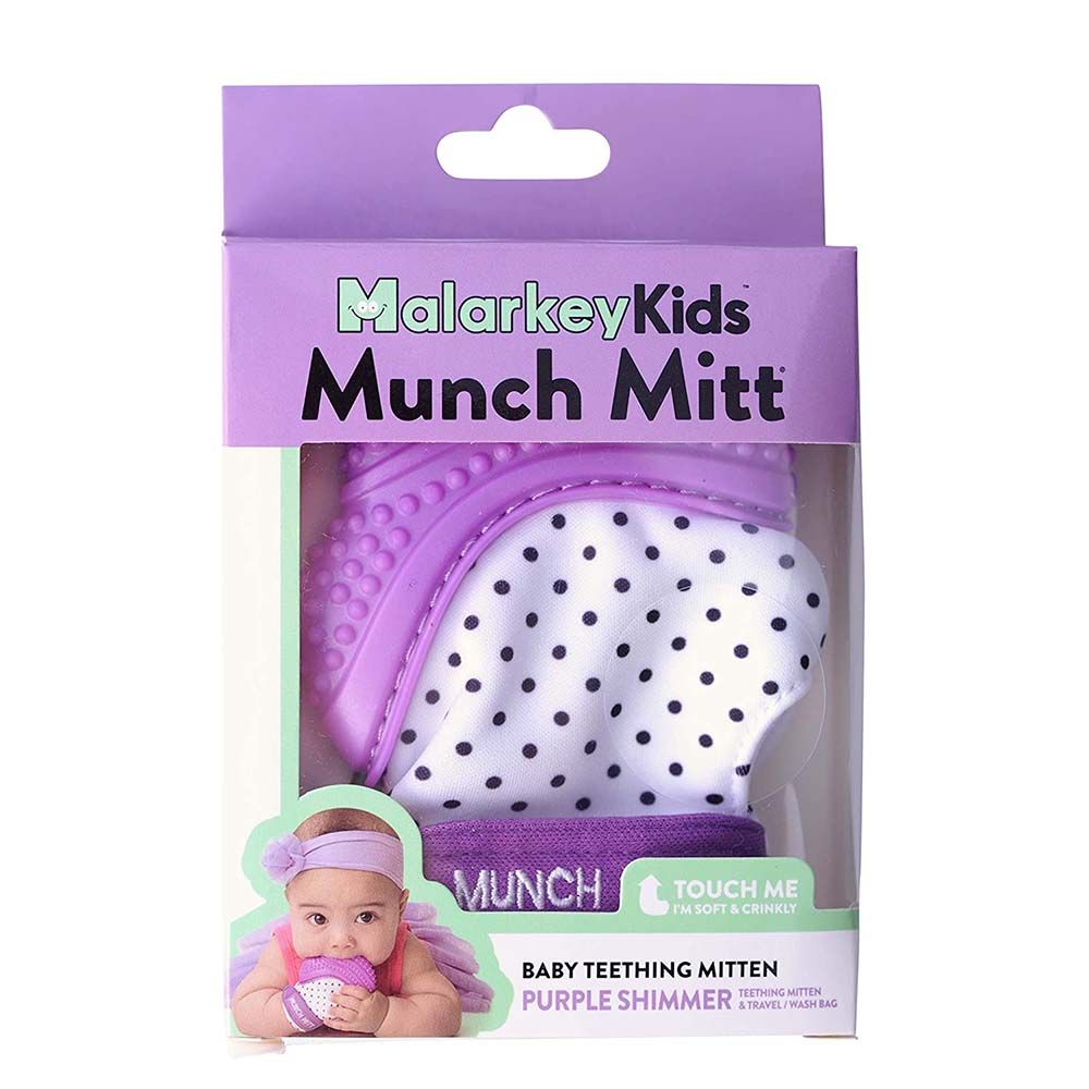 Munch Mitt - Teething Mitten - Purple Polka Dot