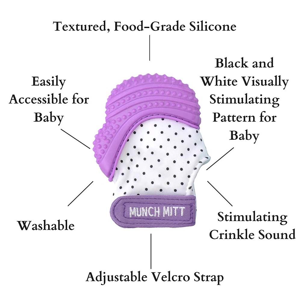 Munch Mitt - Teething Mitten - Purple Polka Dot