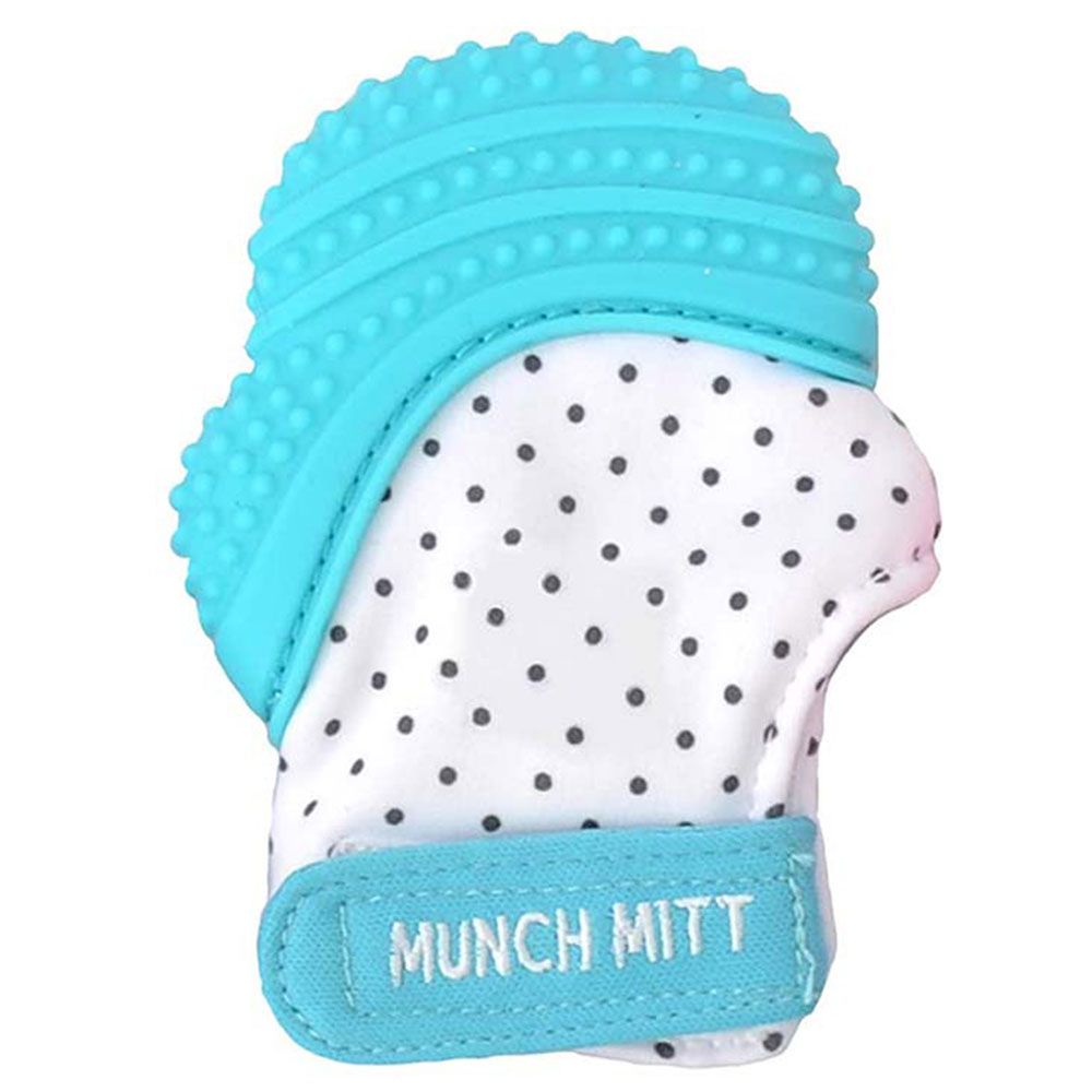 Munch Mitt - Teething Mitten - Aqua Polka Dot