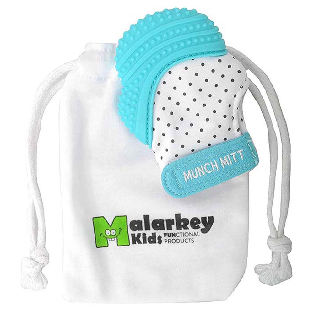 Munch Mitt - Teething Mitten - Aqua Polka Dot