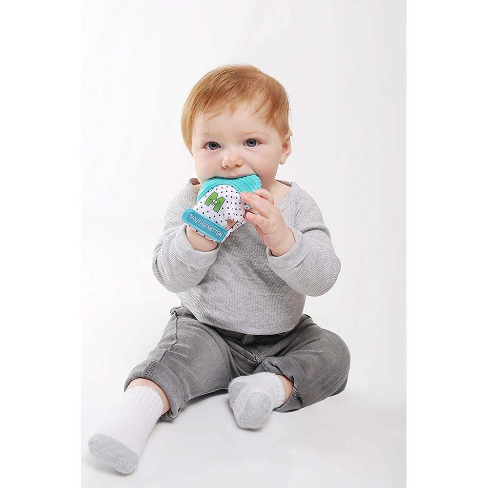 Munch Mitt - Teething Mitten - Aqua Polka Dot