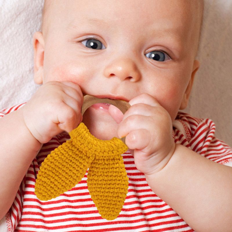 Babyjem - Amigurumi Wooden Ring Teether - Yellow