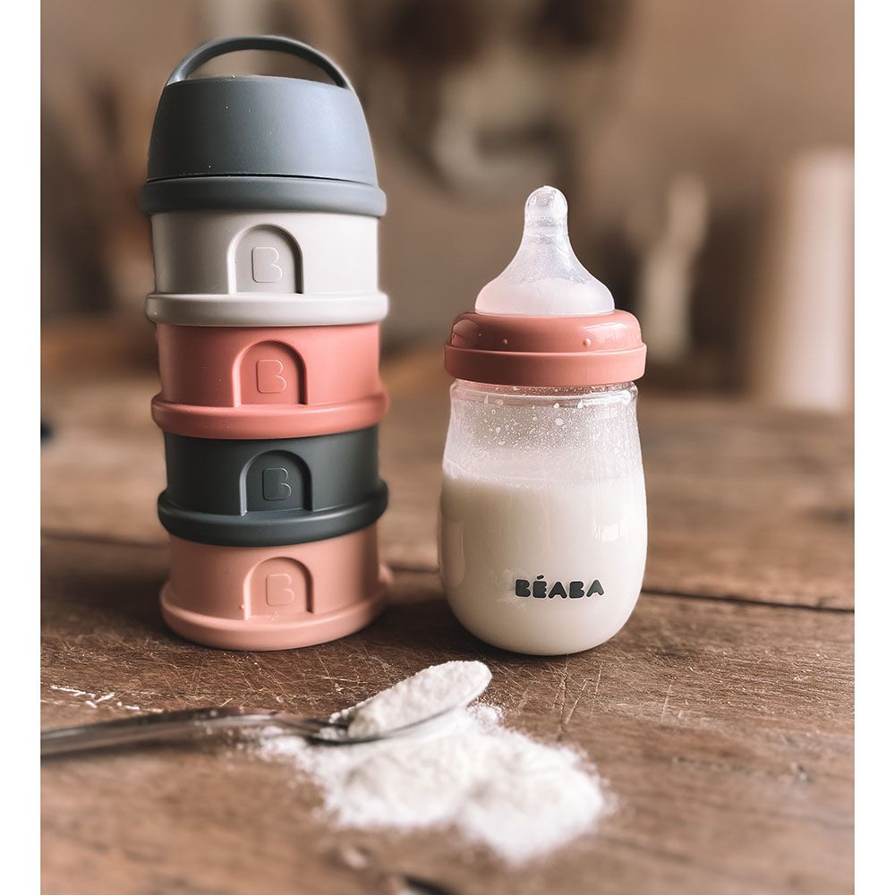 Beaba - 4 Compartments Formula Milk Container - Grey/Pink