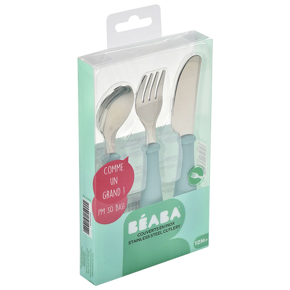 Beaba - Stainless Steel Training Cutlery - Airy Green