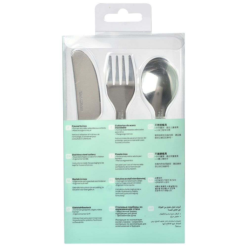 Beaba - Stainless Steel Training Cutlery - Airy Green