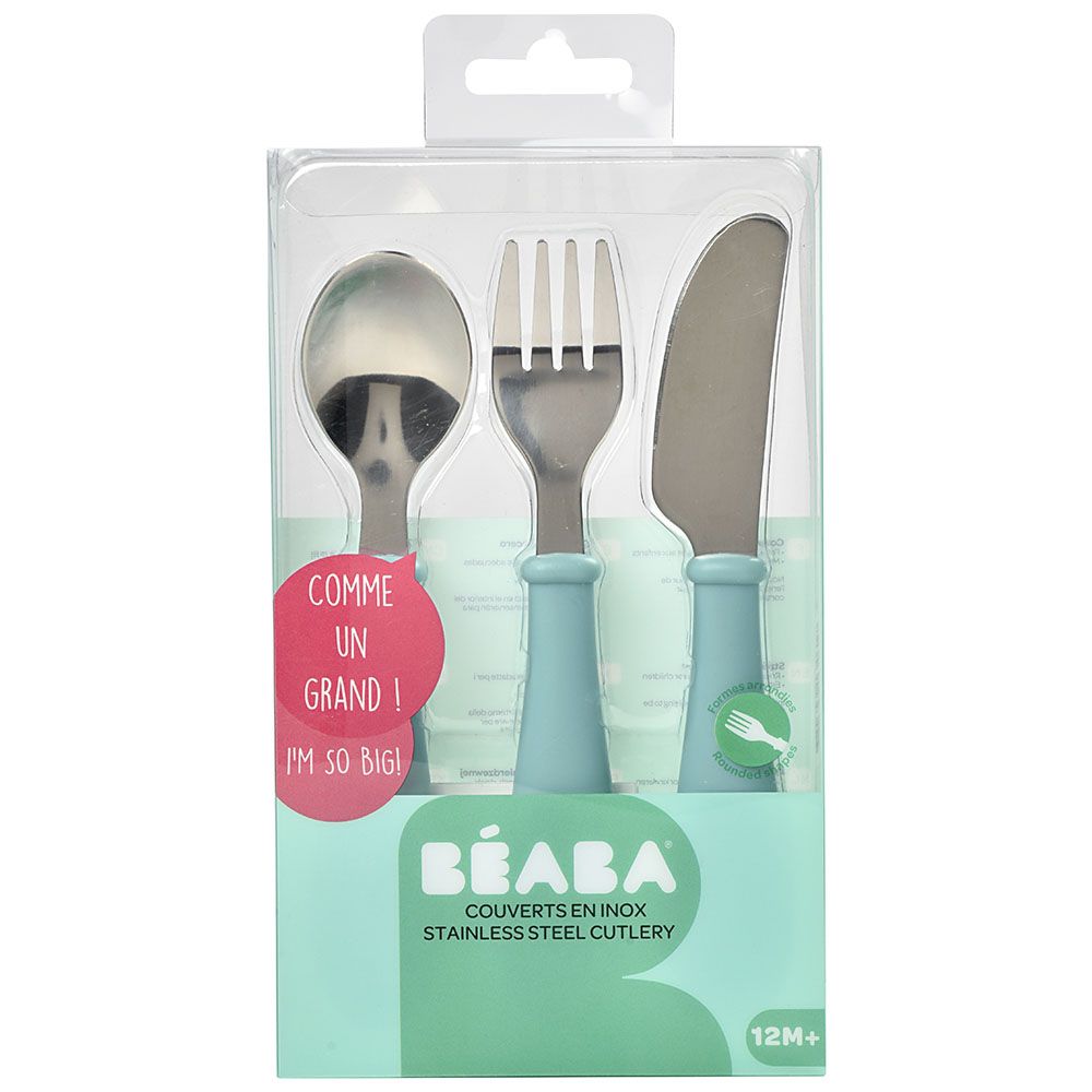 Beaba - Stainless Steel Training Cutlery - Airy Green