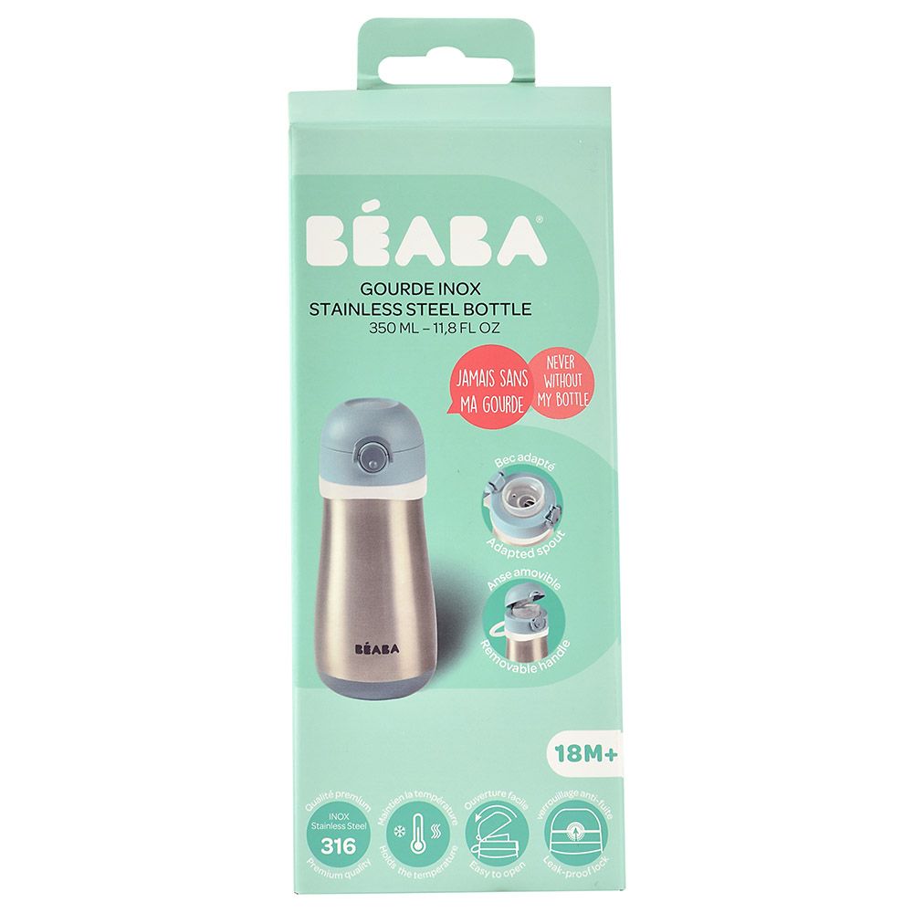 Beaba - Stainless Steel Bottle w/ Handle - 350Ml - Windy Blue