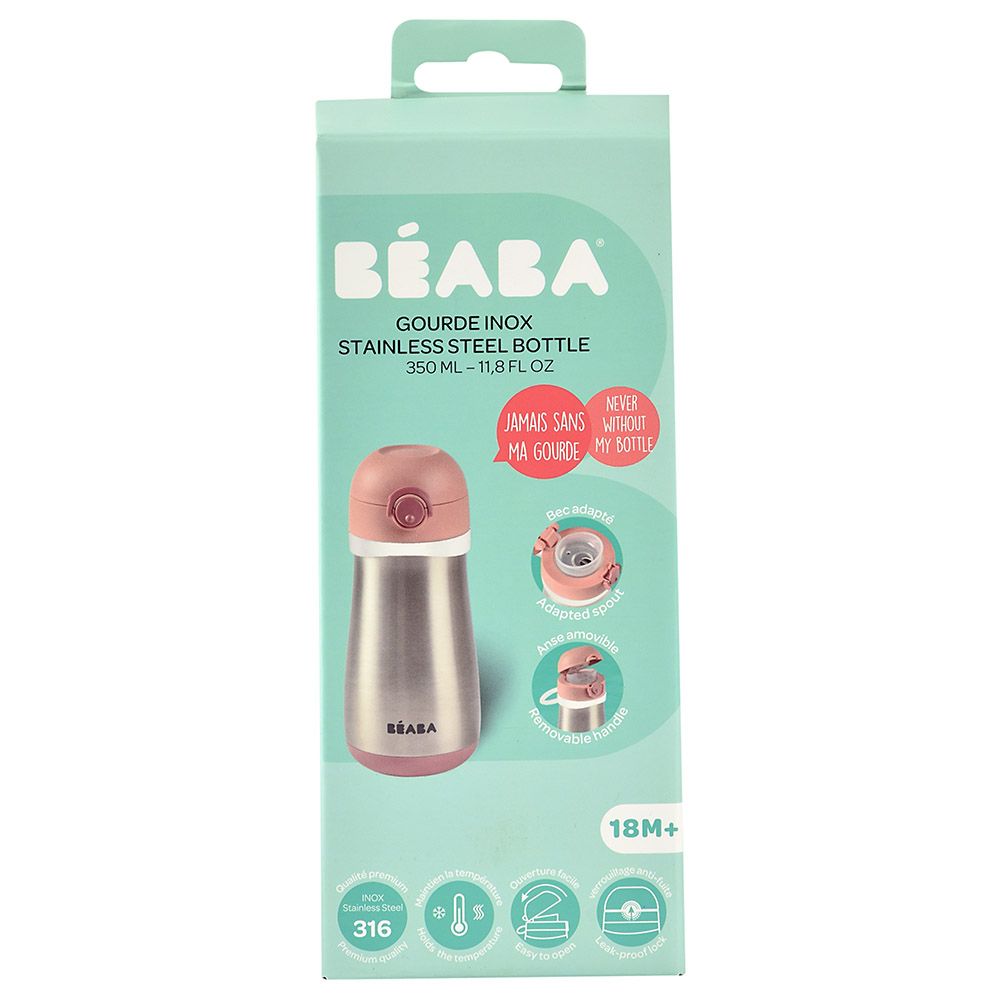 Beaba - Stainless Steel Bottle w/ Handle - 350Ml - Old Pink