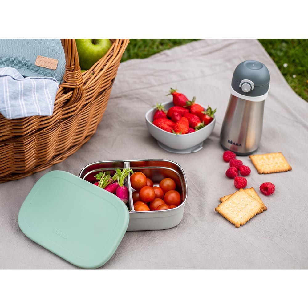 Beaba - Stainless Steel Lunch Box Velvet - Grey/Sage Green