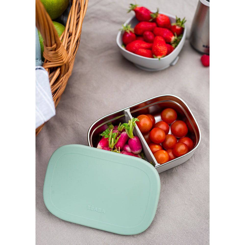 Beaba - Stainless Steel Lunch Box Velvet - Grey/Sage Green