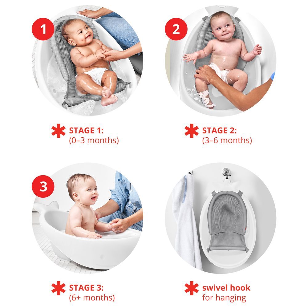 SkipHop - Moby Smart Sling 3-Stage Baby Bath Tub - White