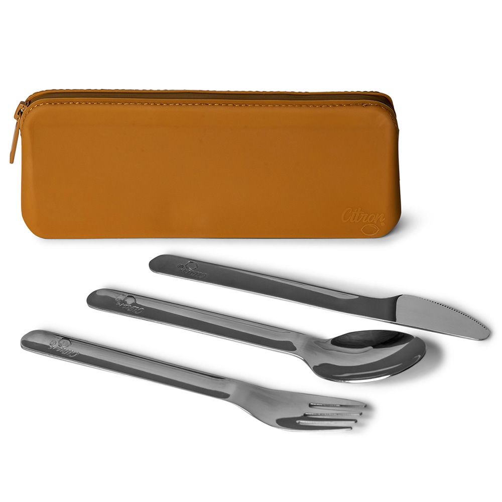 Citron - Stainless Steel Cutlery w/ Pouch - Caramel