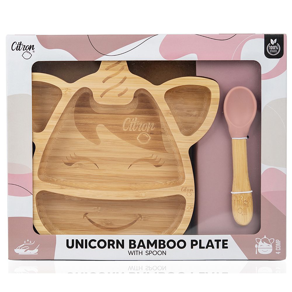 Citron - Organic Bamboo Plate Suction with Spoon - Unicorn Blush Pink