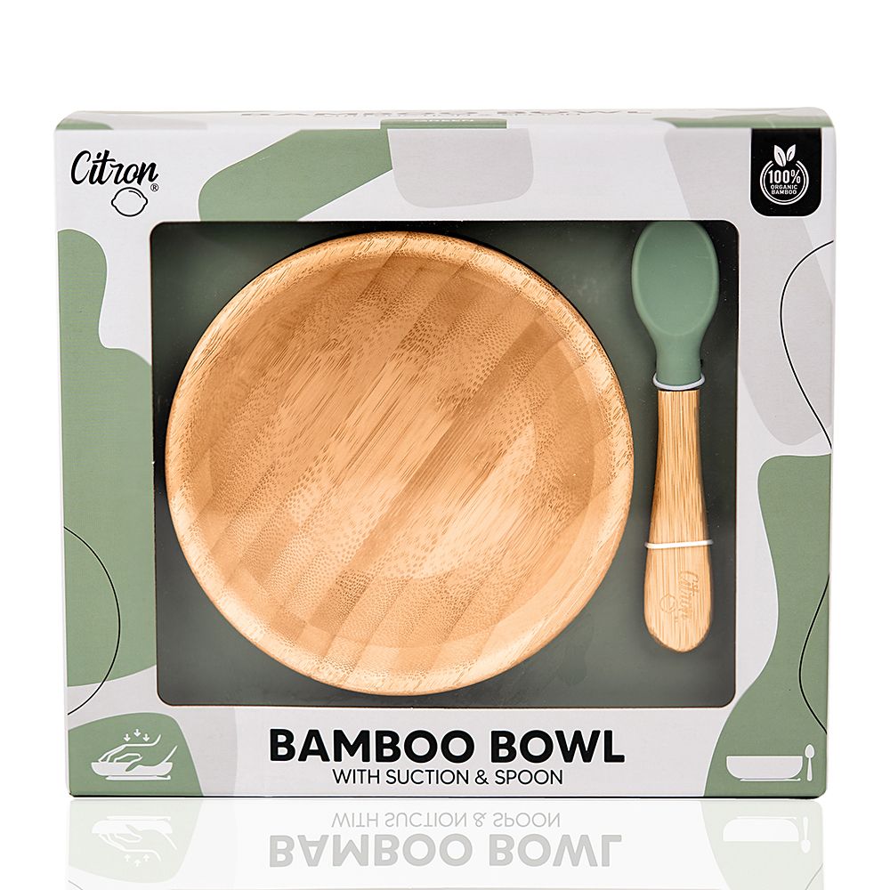 Citron - Organic Bamboo Bowl Suction with Spoon - Pastel Green