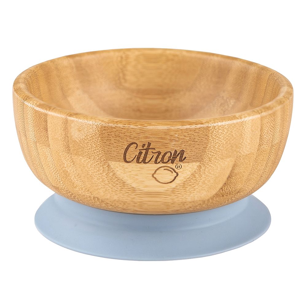 Citron - Organic Bamboo Bowl Suction with Spoon - Dusty Blue