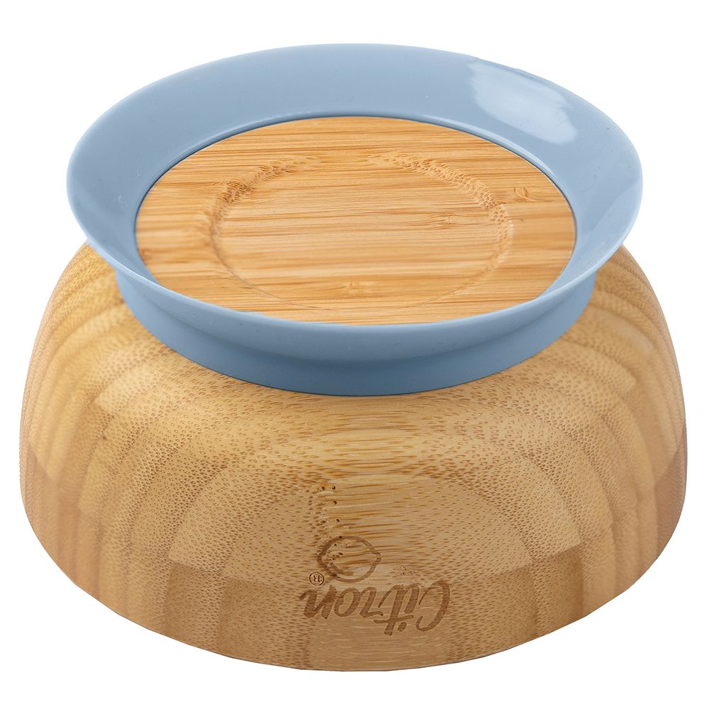 Citron - Organic Bamboo Bowl Suction with Spoon - Dusty Blue