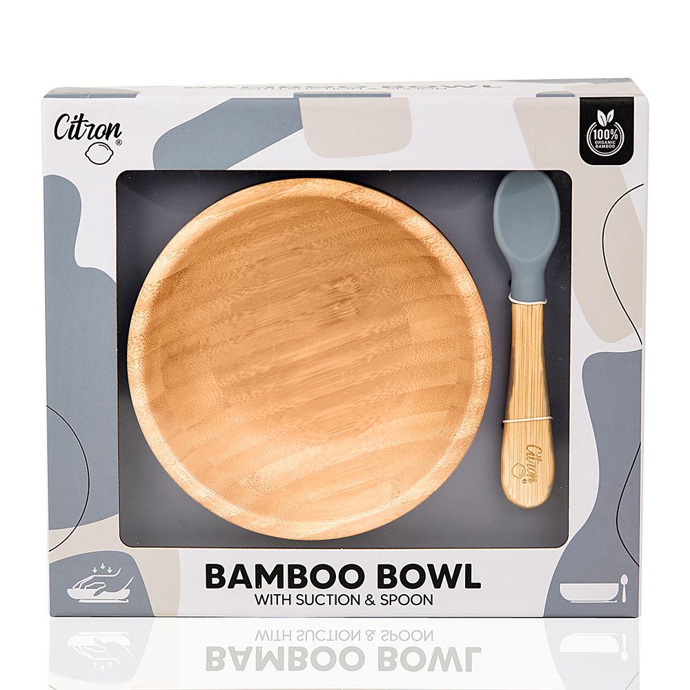 Citron - Organic Bamboo Bowl Suction with Spoon - Dusty Blue