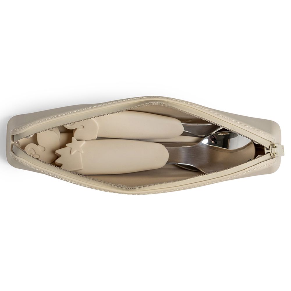 Citron - Silicone Cutlery Set w/ Pouch - Beige