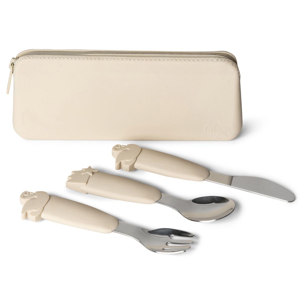 Citron - Silicone Cutlery Set w/ Pouch - Beige