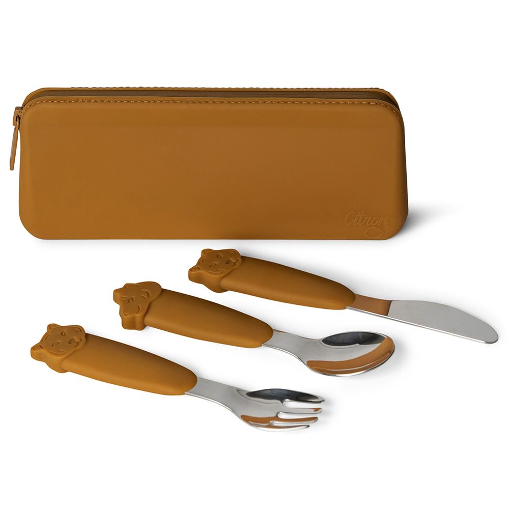 Citron - Silicone Cutlery Set w/ Pouch - Caramel