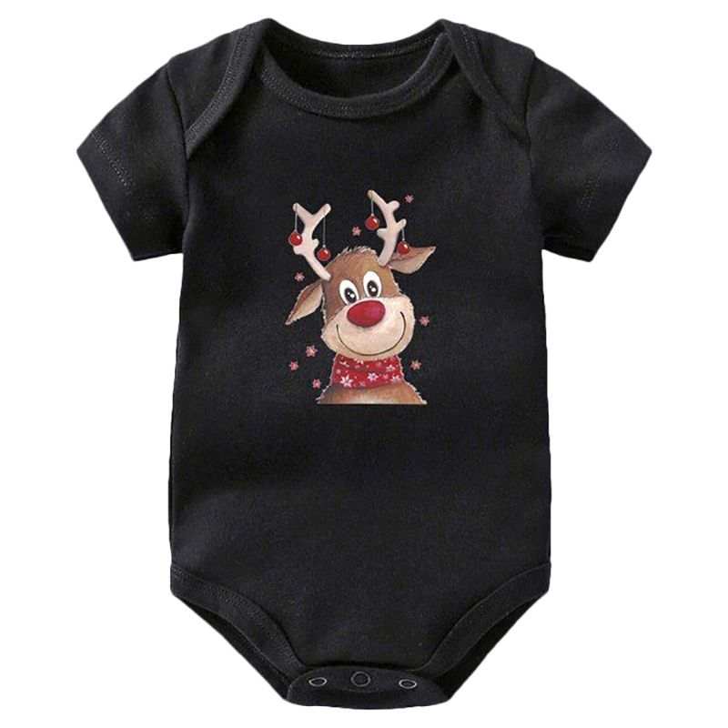 Matching Family - Deer Print Christmas Romper - Black