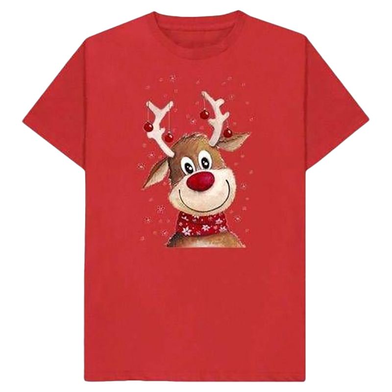 Matching Family - Adult Deer Print Christmas T-Shirt - Red